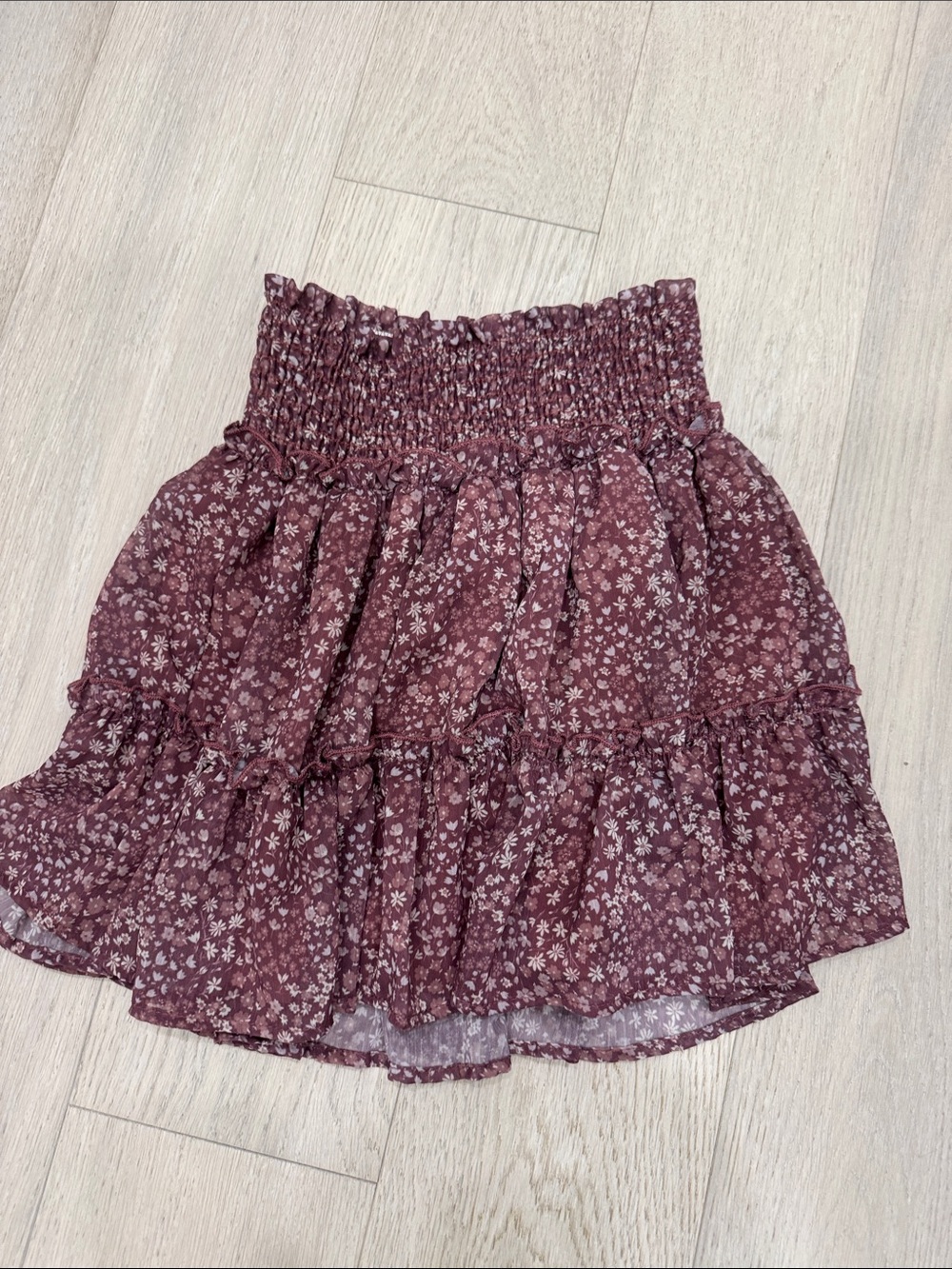 Altared state Floral Smocked Waist Ruffle Mini Skirt - Mauve